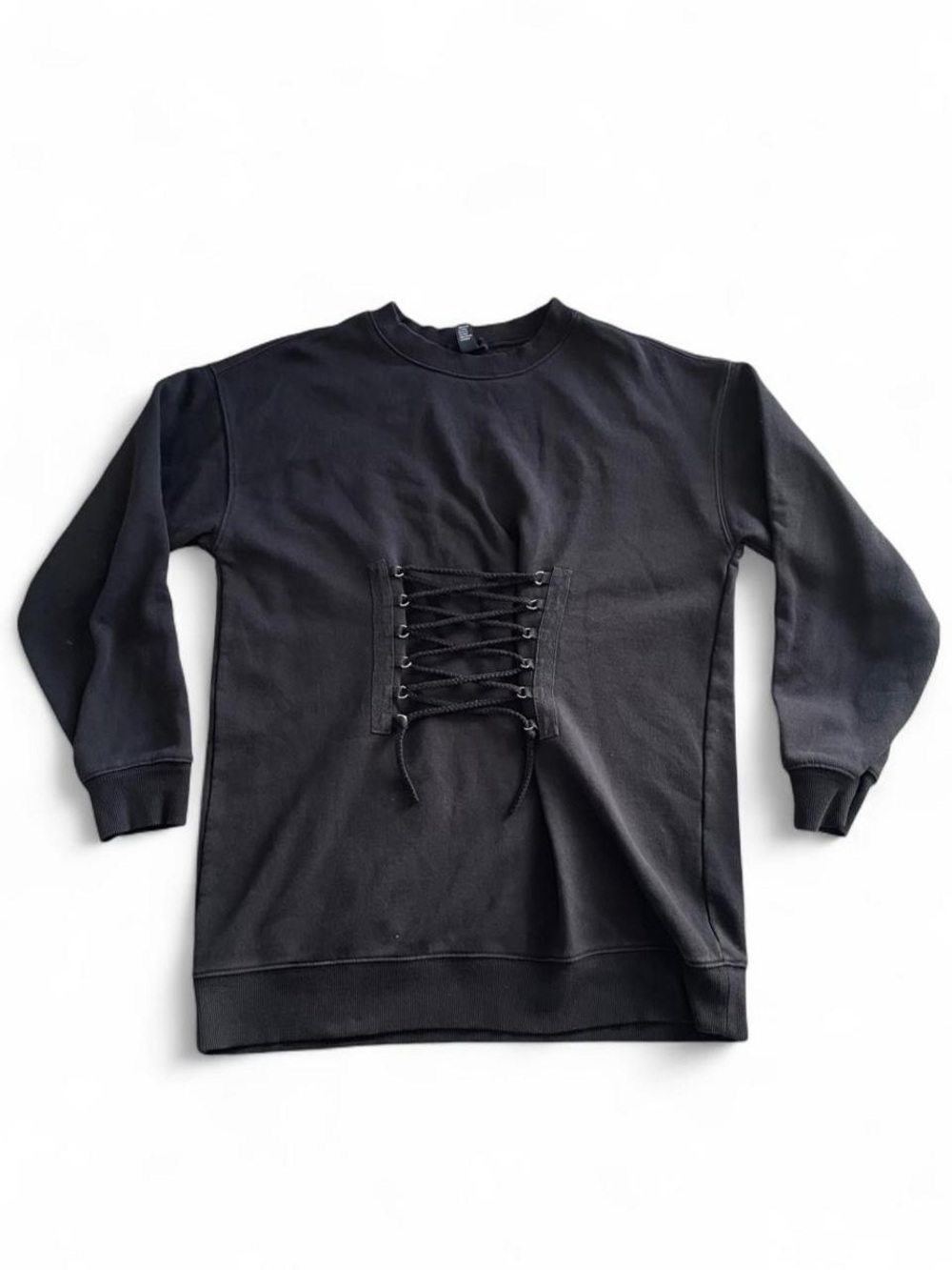 Forever 21 Black Lace-Up Crewneck Sweatshirt